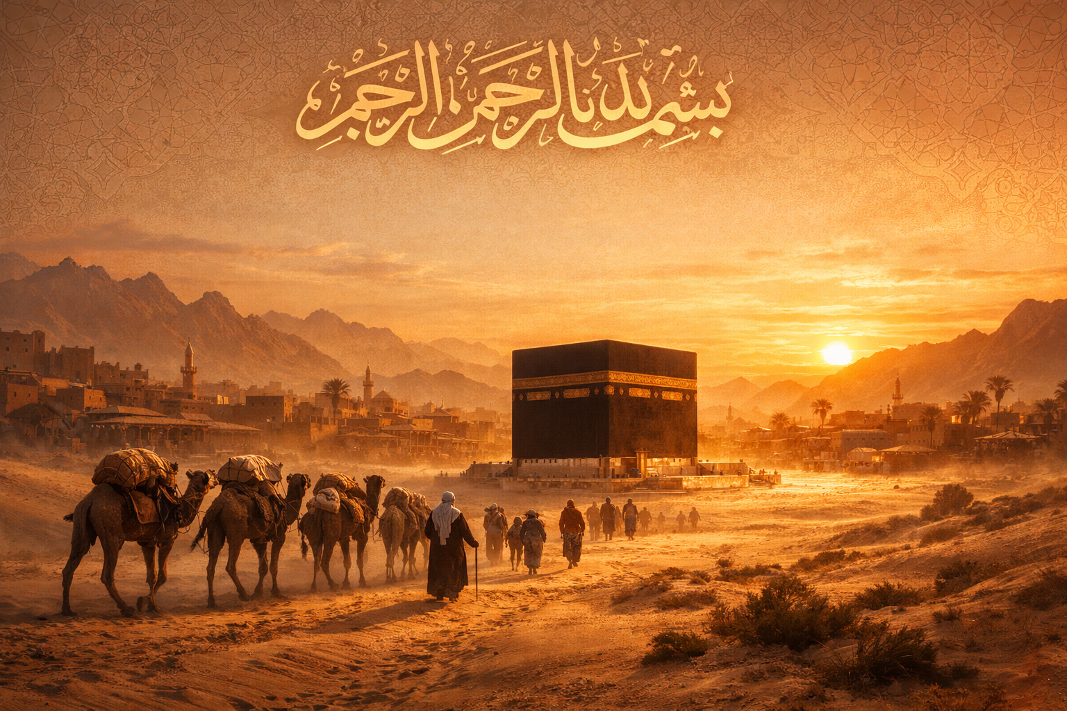 Surah Quraish meaning and history with Kaaba and Quraysh caravan illustration in Makkah